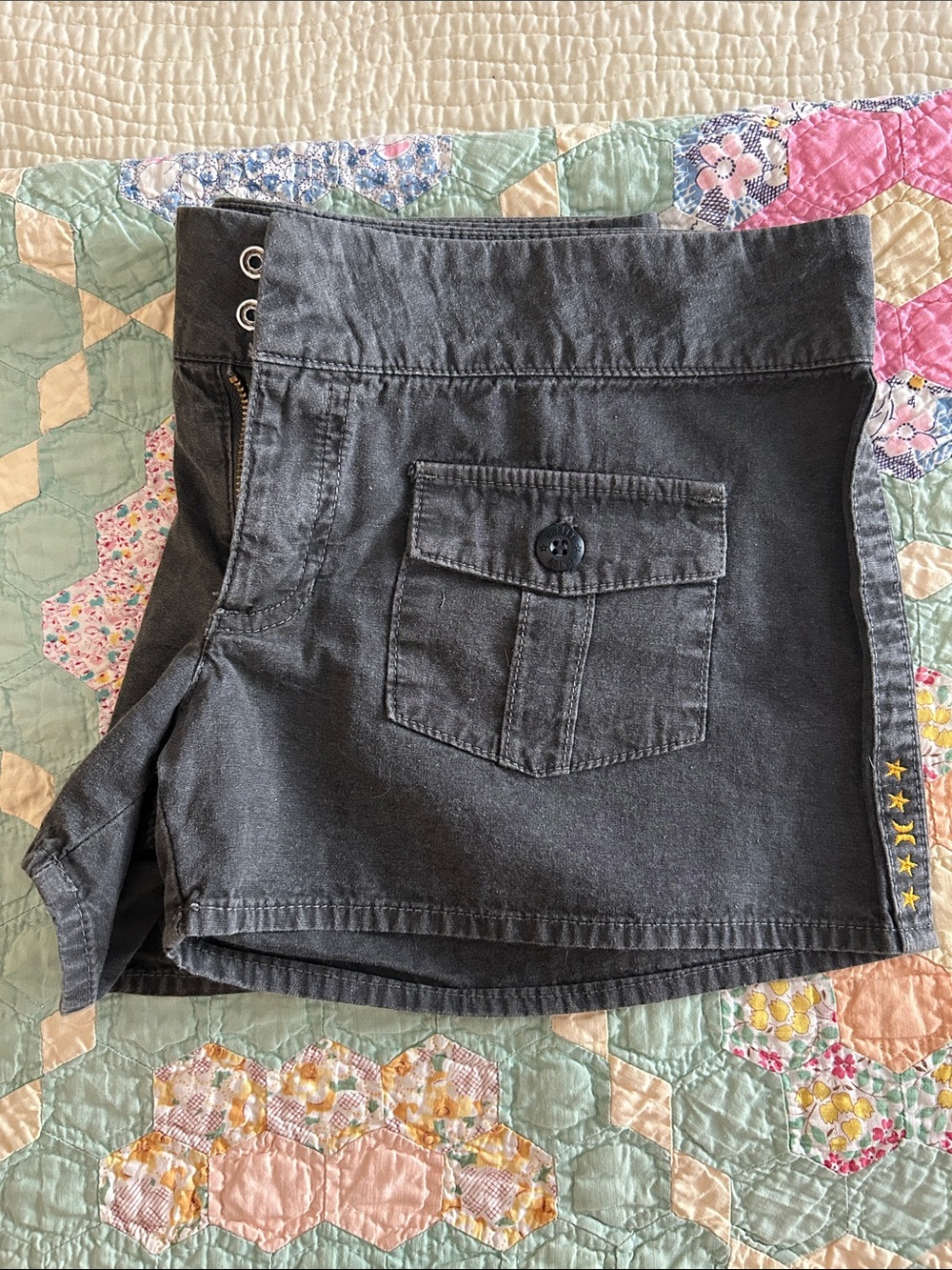 Hurley Black Cargo Shorts with Buttoned Flap Pocket